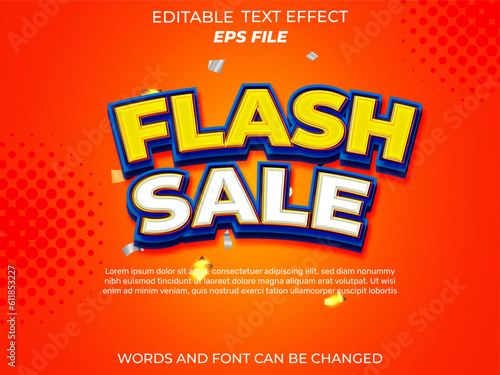 flash sale text effect, font editable, typography, 3d text. vector template