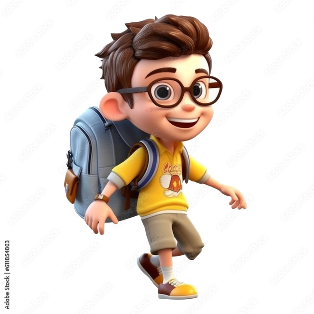 3d Character cute boy a cute school boy back to school transparent background, generative ai 3d Character cute boy a cute school boy back to school transparent background, generative ai