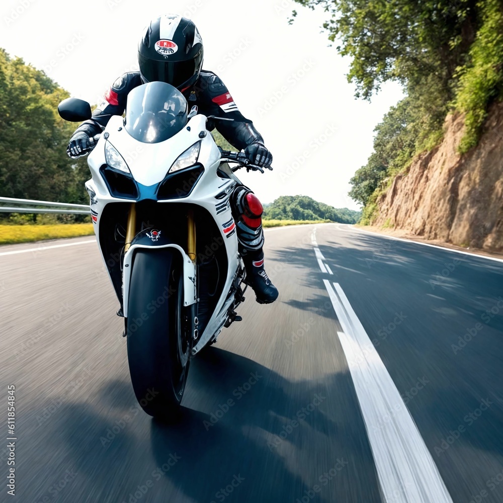 Obraz premium photo of man riding a bike on road, Generative AI