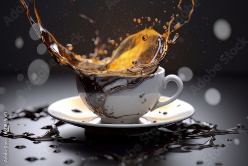 Coffee splashing out of a cup isolated on black background.. Ai Generative AI