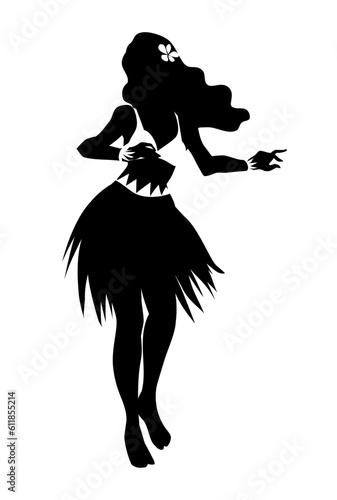 フラダンスを踊る女性のシルエットイラスト　黒単色