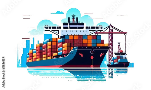 logistic container world wind shipping concept, shipping transportation watercolor PNG transparent, generative AI