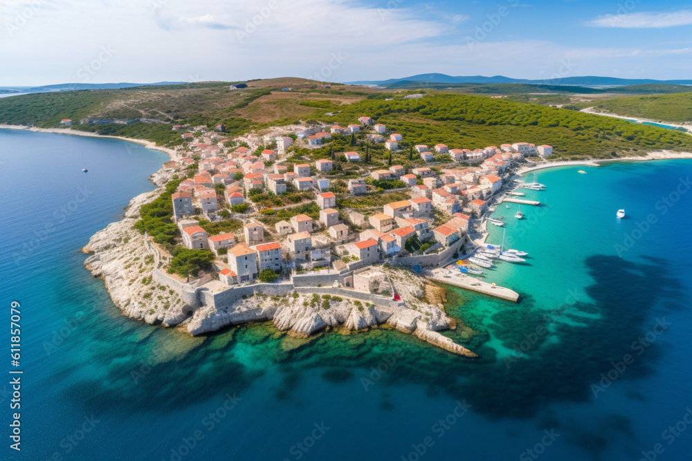 Scenic town and beaches, aerial panoramic view
