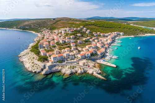 Scenic town and beaches, aerial panoramic view