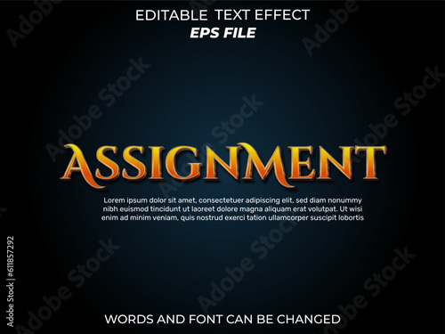assignment text effect, font editable, typography, 3d text. vector template