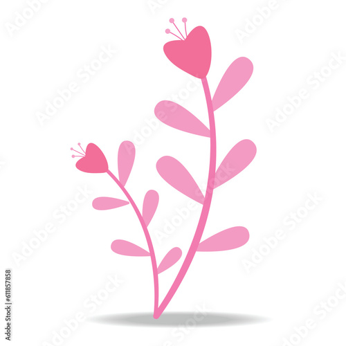 Vector illustration of cute pink heart shaped flower isolated in flat style on white background.