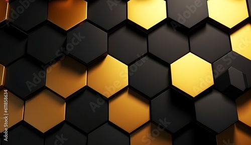 Abstract black and gold hexagonal luxury background. Generative AI