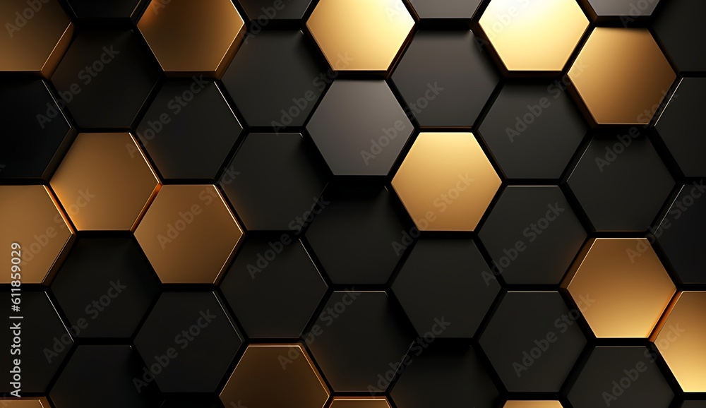 Abstract black and gold hexagonal luxury background. Generative AI