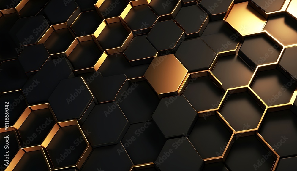 Abstract black and gold hexagonal luxury background. Generative AI Abstract black and gold hexagonal luxury background. Generative AI
