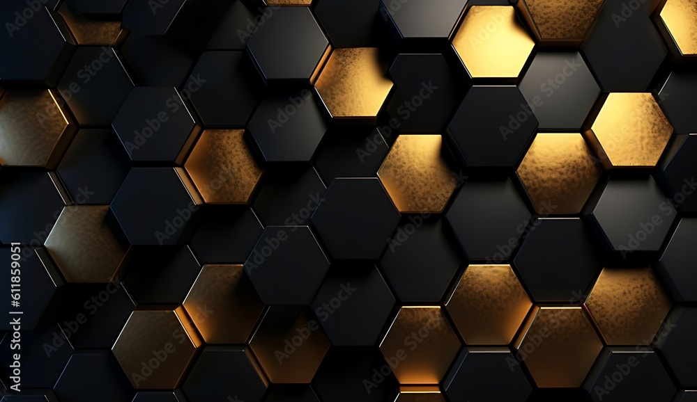 Abstract black and gold hexagonal luxury background. Generative AI Abstract black and gold hexagonal luxury background. Generative AI