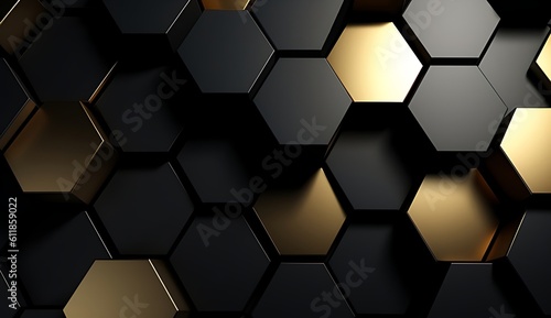 Abstract black and gold hexagonal luxury background. Generative AI © xaan