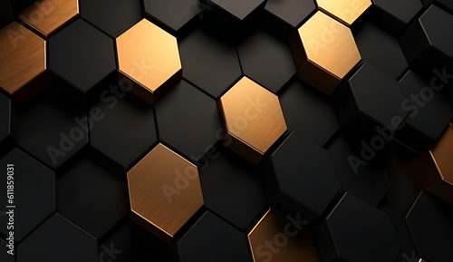 Abstract black and gold hexagonal luxury background. Generative AI