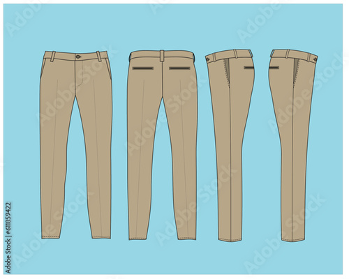 Long pants chinos vector illustration flat outline template clothing collection pants