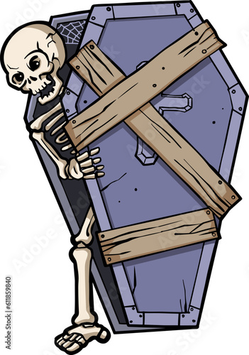 skeleton wake up  from  coffin in halloween  