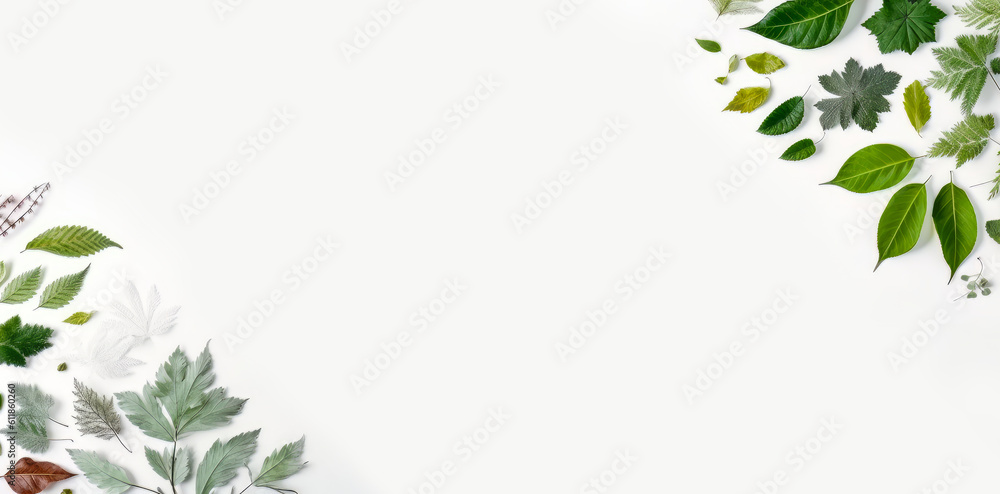 A frame of green leaves isolated on white background, Generative AI, A frame of green leaves isolated on white background, Generative AI,