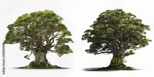 Collection of Nothofagus moorei tree isolated on white background, Generative AI photo