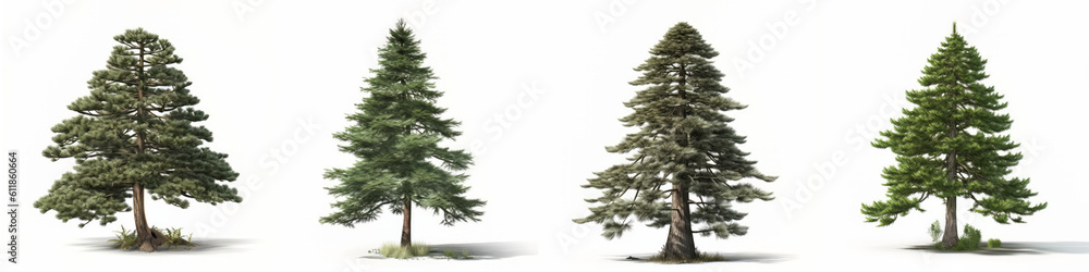 Collection of pine tree isolated on white background, Generative AI Collection of pine tree isolated on white background, Generative AI