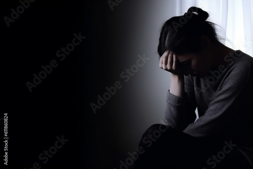 siloutee of Depressed woman, Sadness and headache concept