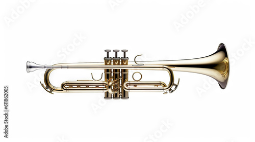 Melodic Brilliance Trumpet on Solid White Background. created with Generative AI
