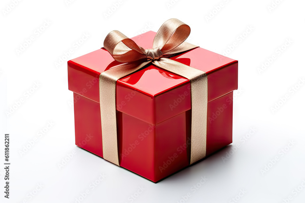 Red Gift Box Unveiling Joy and Surprises on a White Background. created with Generative AI Red Gift Box Unveiling Joy and Surprises on a White Background. created with Generative AI