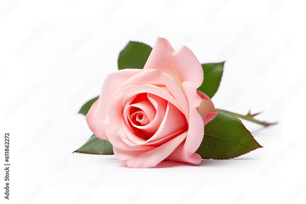 Graceful Beauty Pink Rose Flowers on a White Background. created with Generative AI Graceful Beauty Pink Rose Flowers on a White Background. created with Generative AI