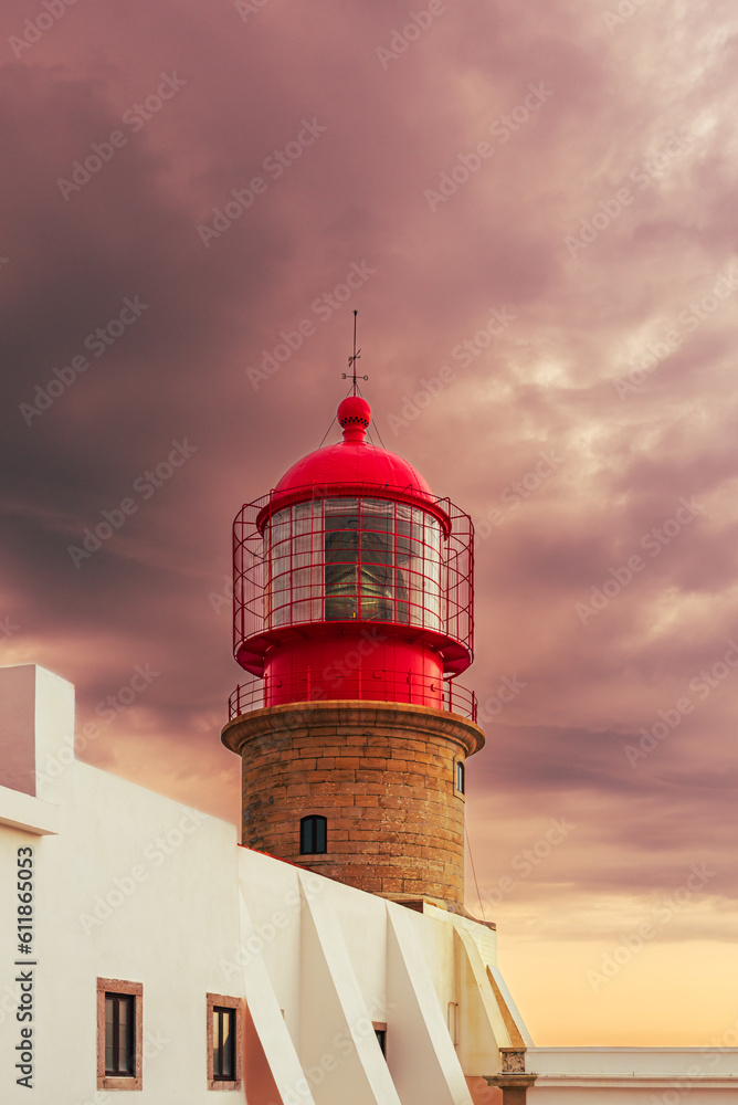 Cabo de San Vicente Lighthouse,Sagres,Portugal,close-up.