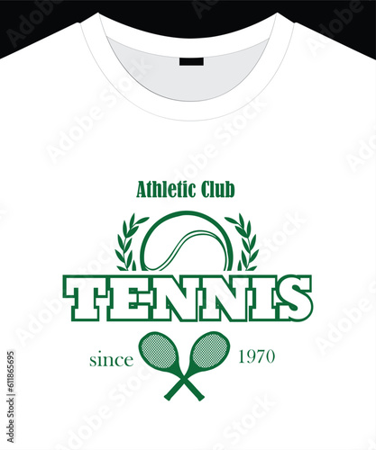 Tennis club graphic design for t shirt print, card and poster.