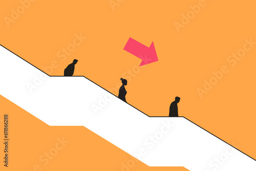 people moving down with economic recession. Concept of economic crash, investing failure, price drop, and recession