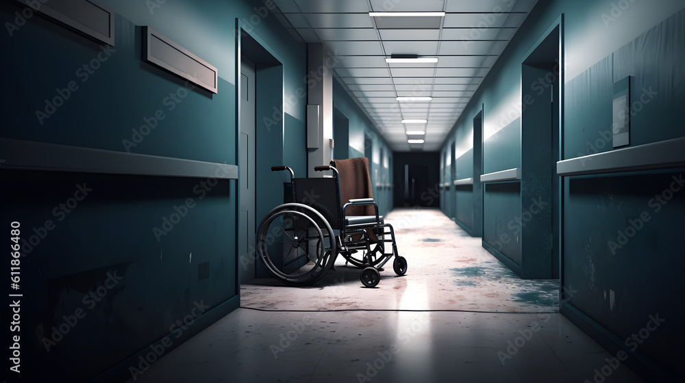 Empty wheelchairs at the hospital - generative ai