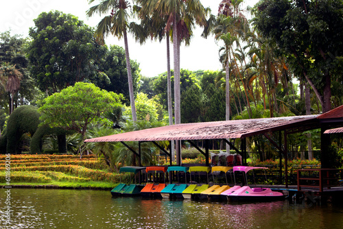 Spinning boat in the lake on port