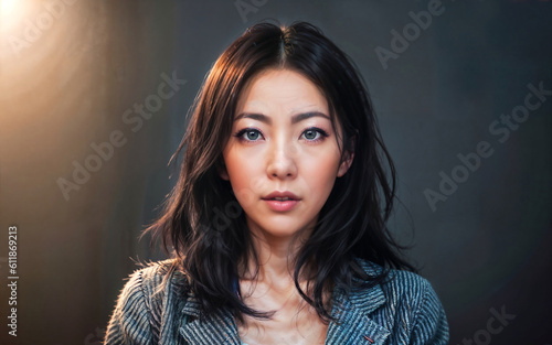 beautiful asian middle aged woman at house apartment, generative AI