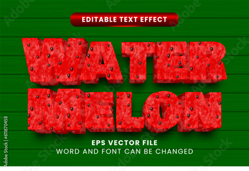 Fresh red watermelon 3d editable vector text effect
