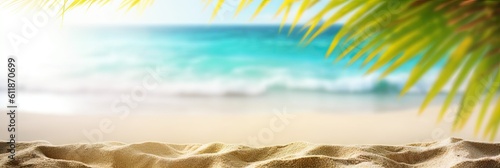 Beach landscape for summer. Beautiful beachscape with palm trees, clear skies and blue waters © Thares2020