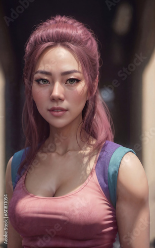 portrait photo of beautiful asian woman in sport exercise outfit, generative AI