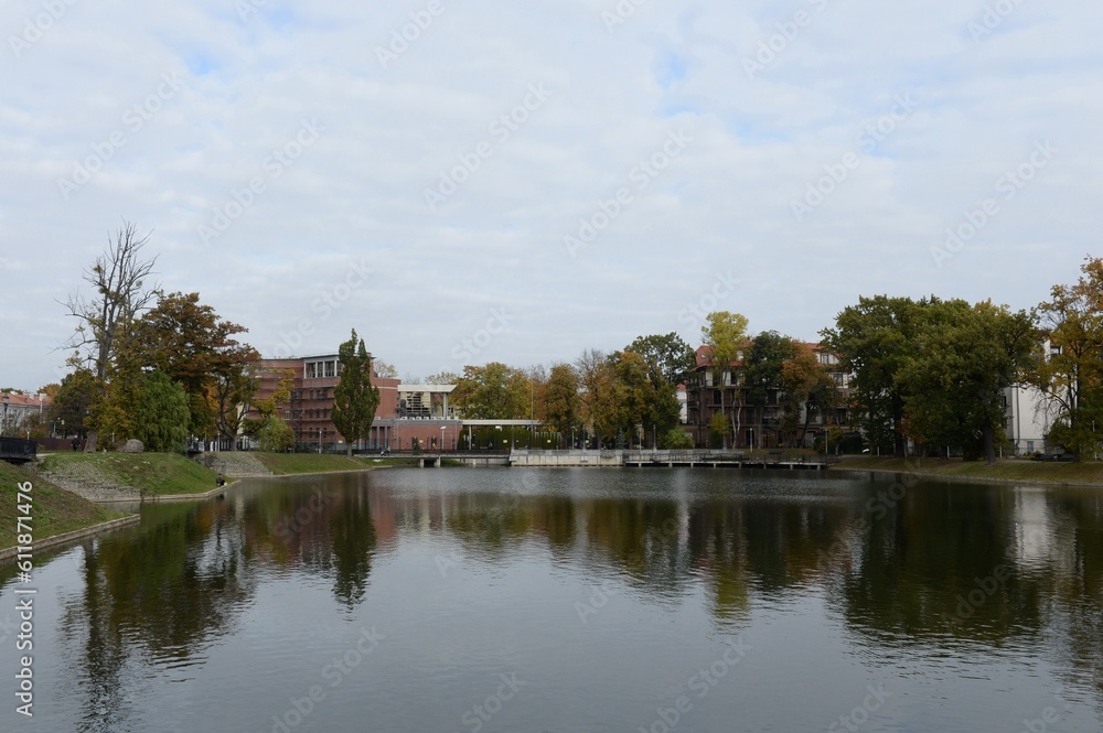 Poplavok pond in the historical district of Amalienau in the city of Kaliningrad