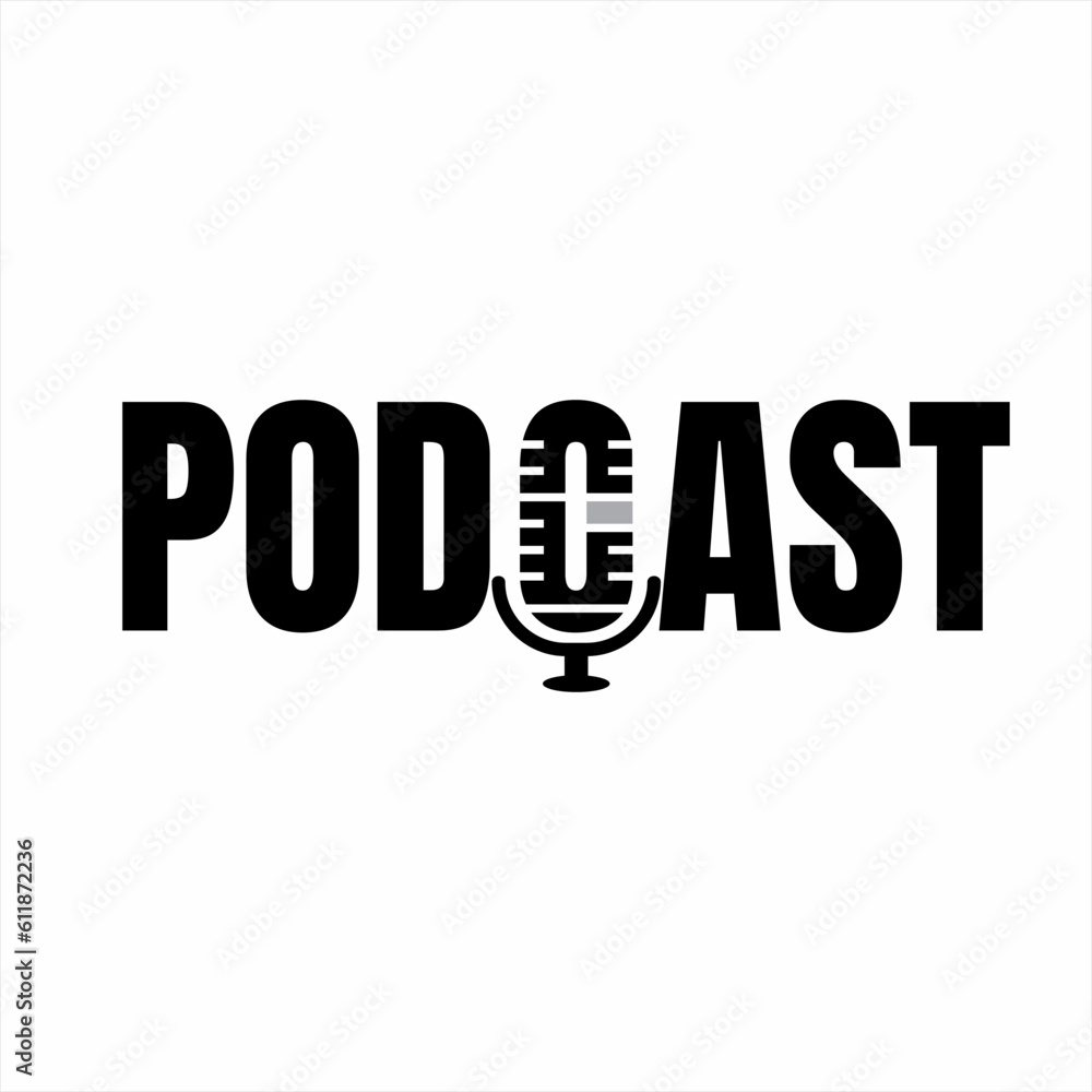 Podcast logo design. types of logos and vector logos. Podcast word illustration with microphone logo on C letter.