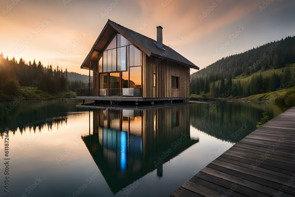 Fototapeta premium sunset over the lake