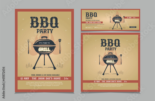 Set of BBQ Invitation Banner, barbeque invitation, flyer and facebook cover vector illustration eps 10