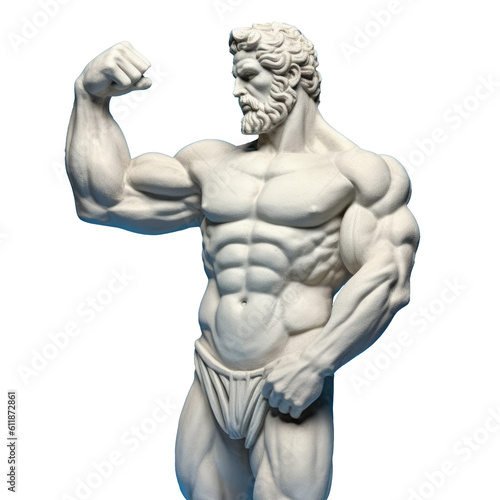 Greek sculpture of a bodybuilder on a transparent background. Generative AI