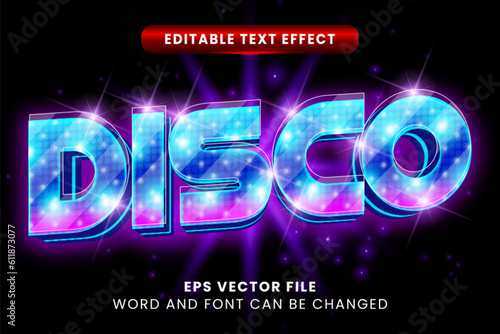 Neon glow disco lamp editable vector text effect photo