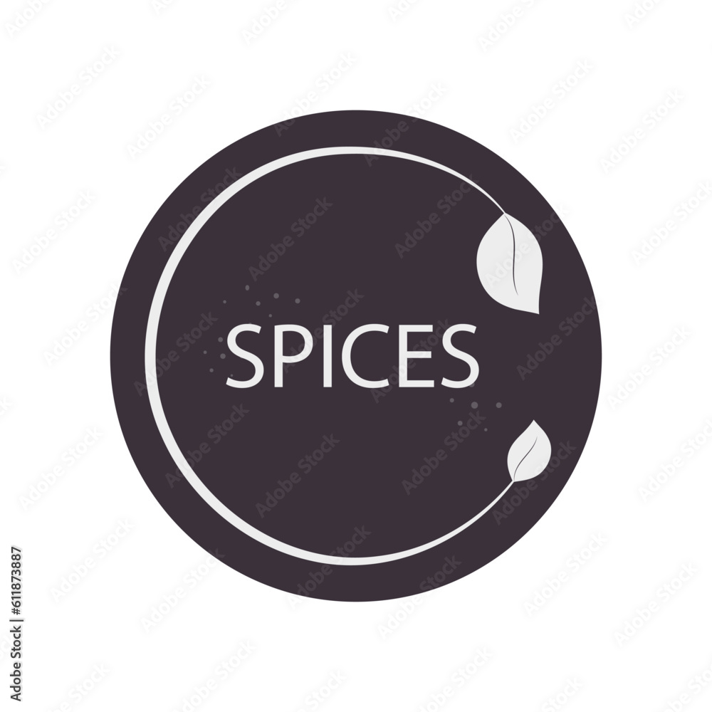 Spice organizer sticker. Vector food label for spices. Label for marking. Sticker for spices on a dark background. Vector illustration