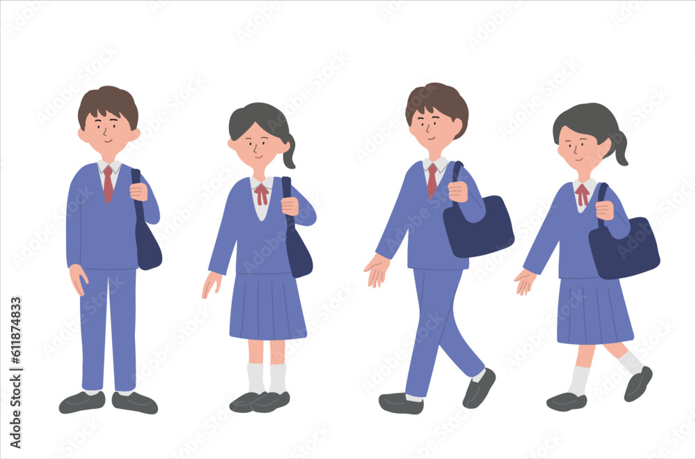 制服を着た男子学生と女子学生のイラスト 制服を着た男子学生と女子学生のイラスト