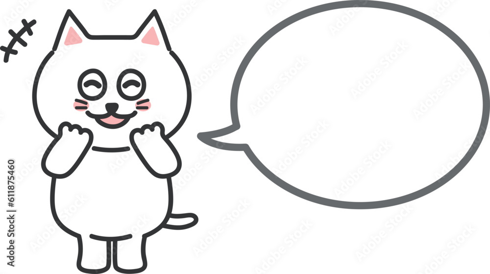 Cartoon white cat informing something fun with a speech bubble, vector illustration. Cartoon white cat informing something fun with a speech bubble, vector illustration.