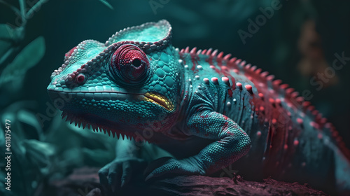 close up of colorful chameleon