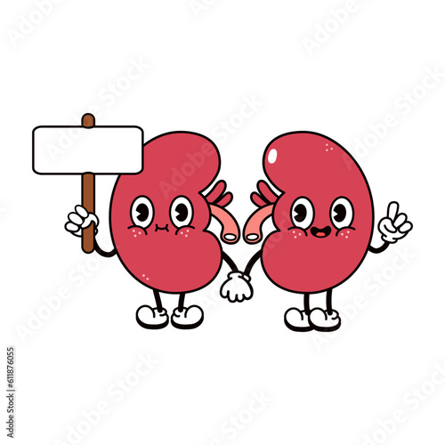 Cute funny Kidneys with an inscription character. Vector hand drawn traditional cartoon vintage, retro, kawaii character illustration icon. Isolated white background. Kidneys character