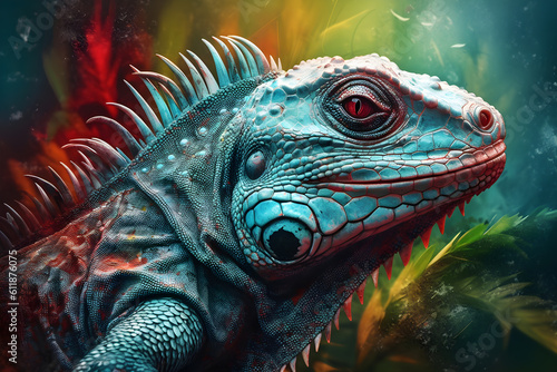 close up of colorful chameleon