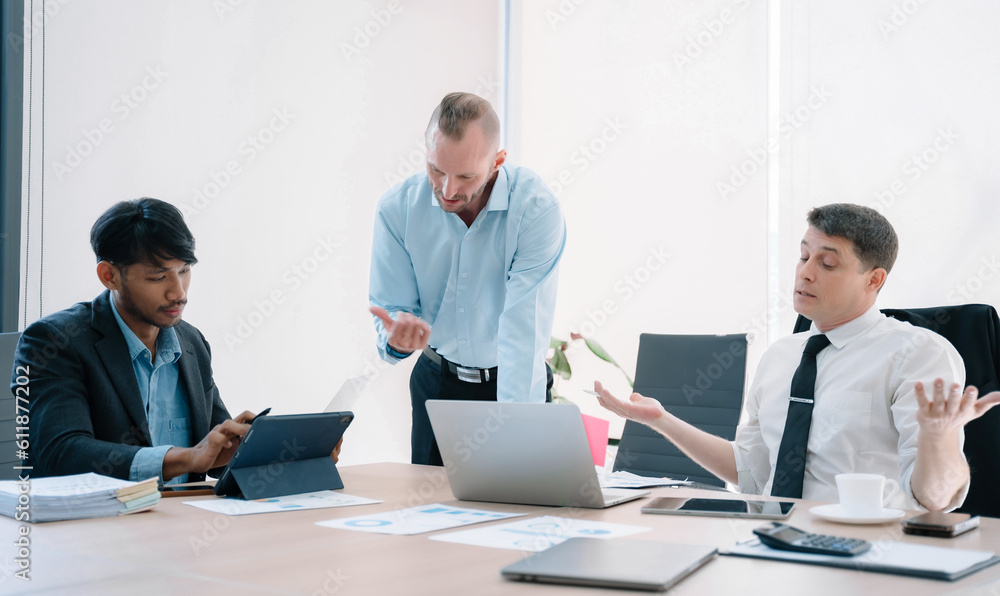 Group of diverse business people discussing a project in a meeting for analysis graph company financial.