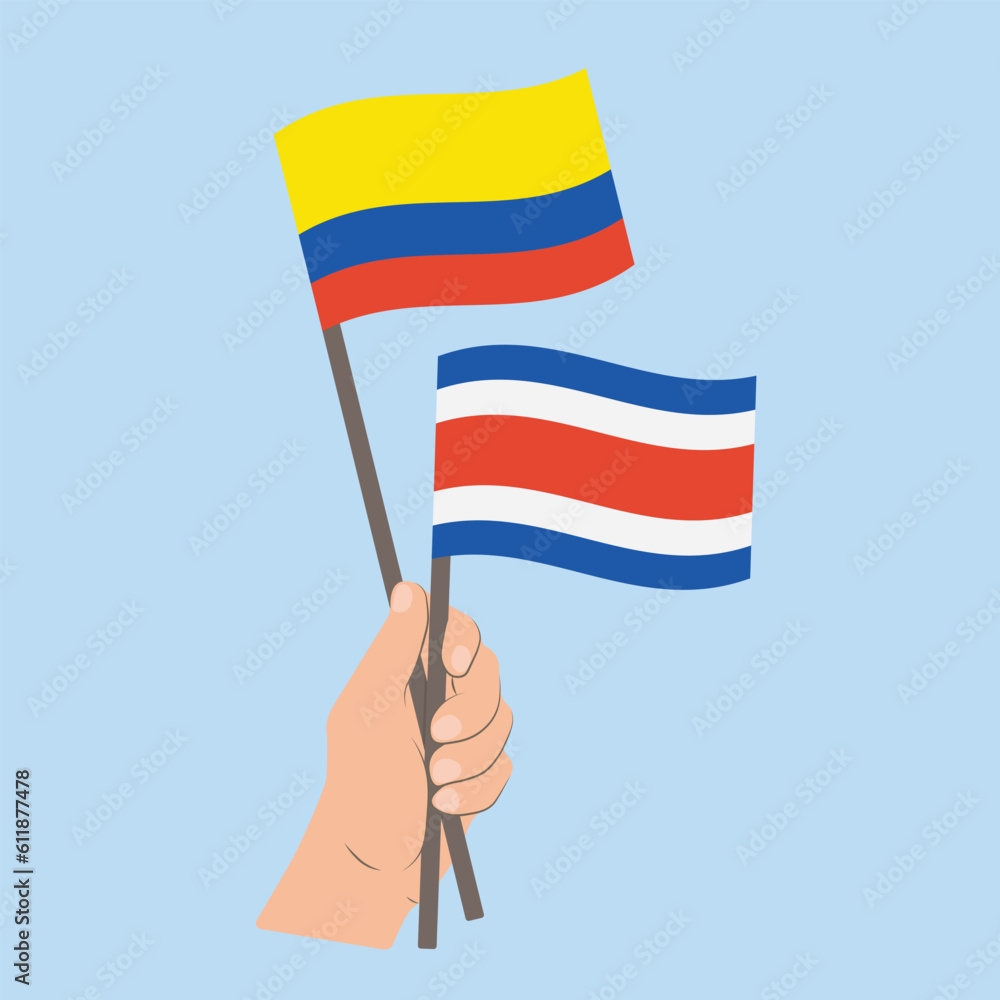 Flags of Colombia and Costa Rica, Hand Holding flags