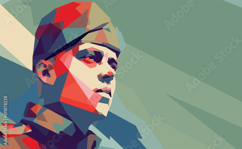 Vector polygonal portrait of a soldier. Russian soldier.