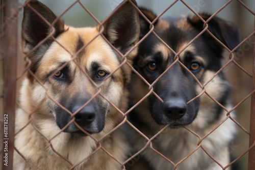 two Dogs in a cage, Sad eyes of dogs
